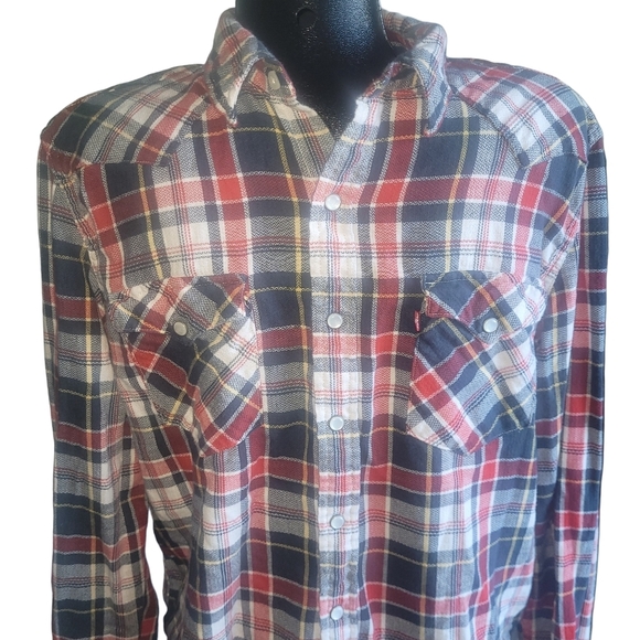 Levi's Red and Blue Plaid Button Up Shirt  L - Picture 2 of 5